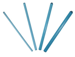 Four blue bioabsorbable orthopaedic pins against white background.