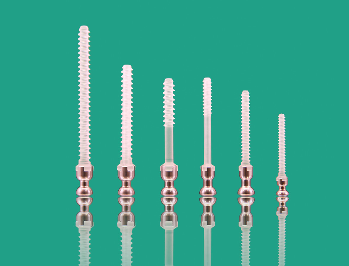 Six different size bioabsorbable Inion FreedomScrews for orthopedics.